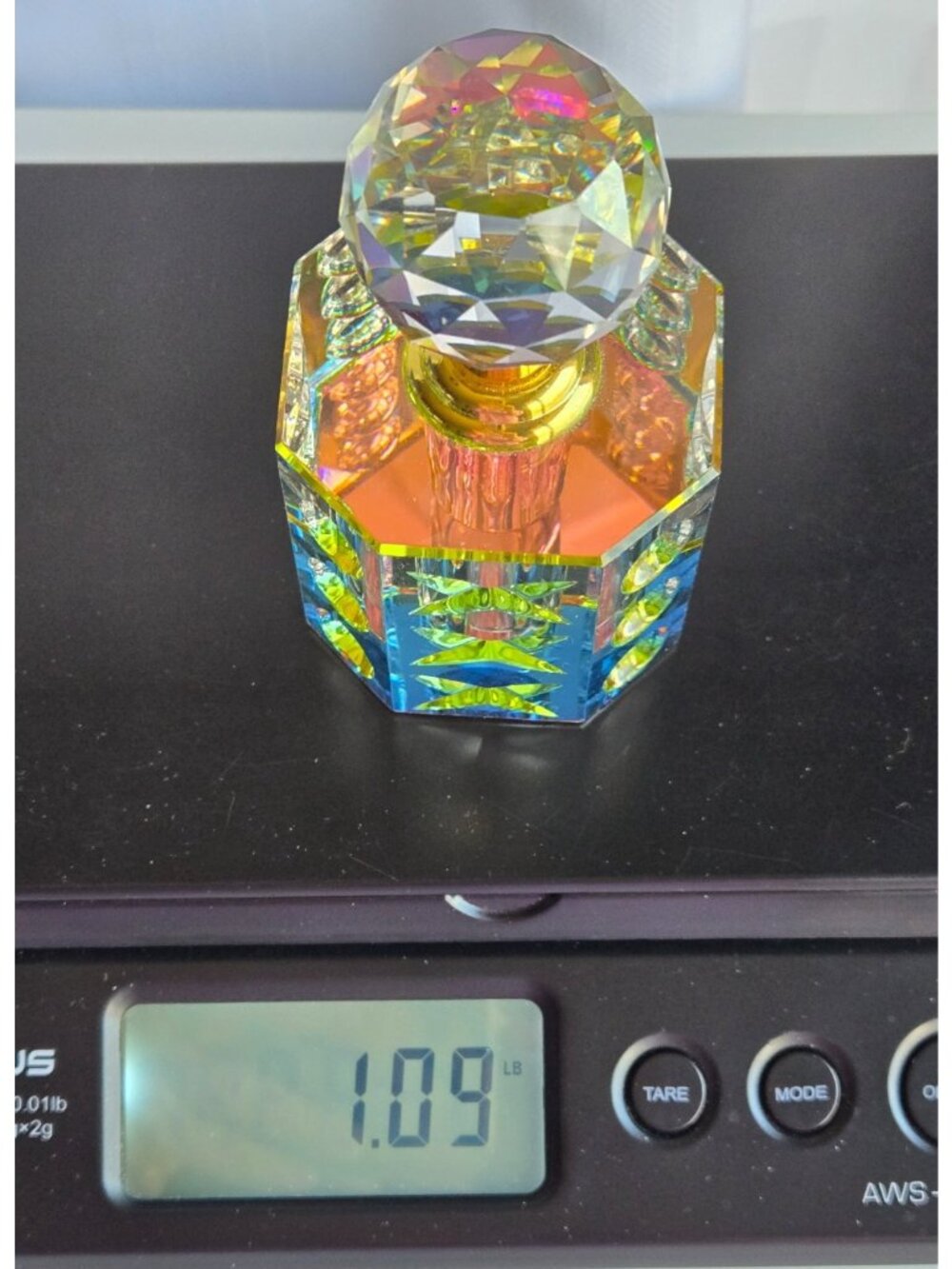 Empty Never Filled Perfume Bottle Cut Clear Crystal Bottom Aurora Borealis - Picture 7 of 7